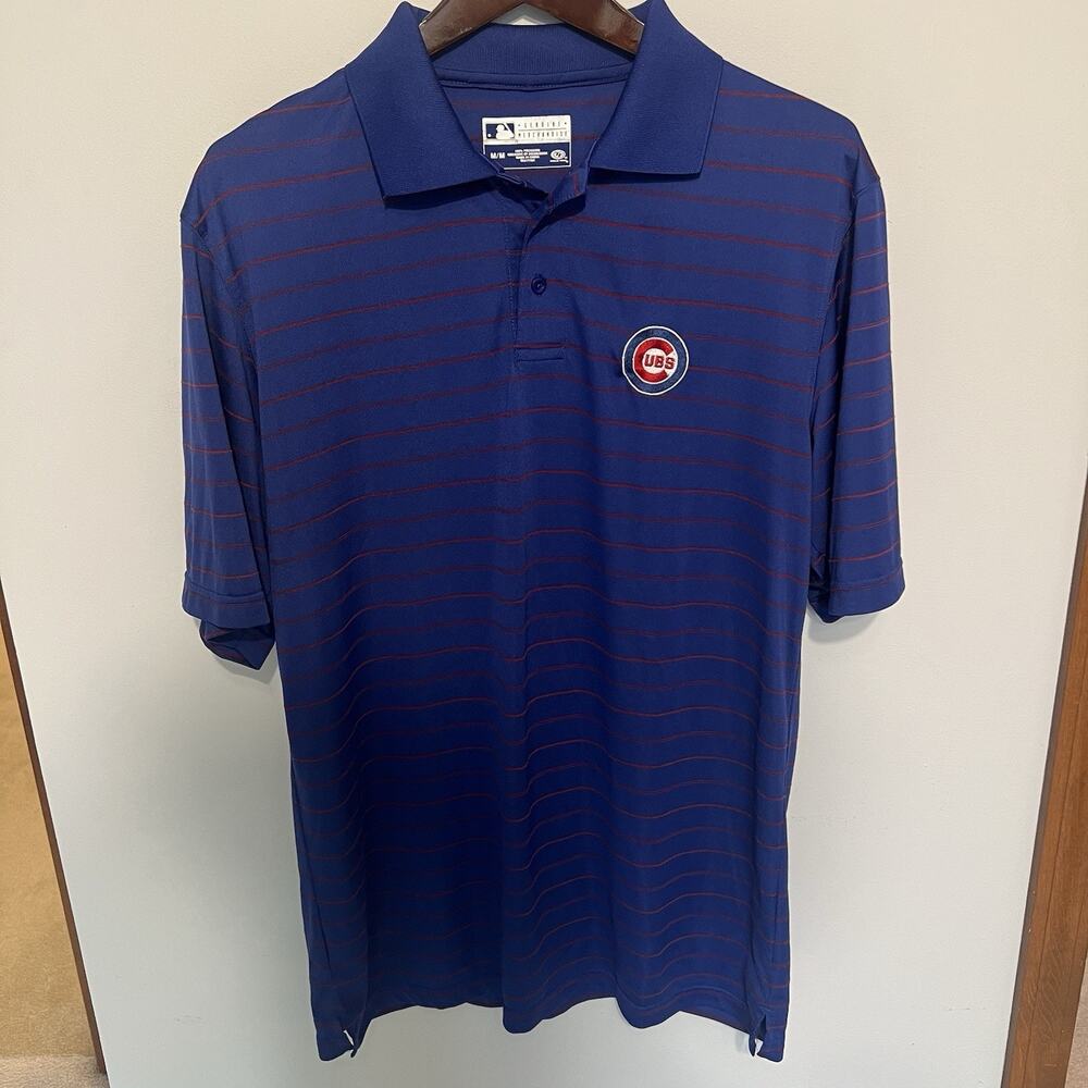 Chicago Cubs Polo Shirt Red Blue Size M MLB Golf Mens Striped Embroidered Logo